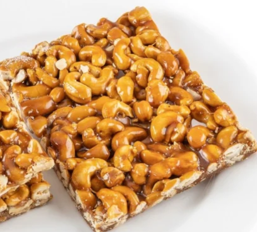 Homemade cashew chikki made with jaggery (bellam)